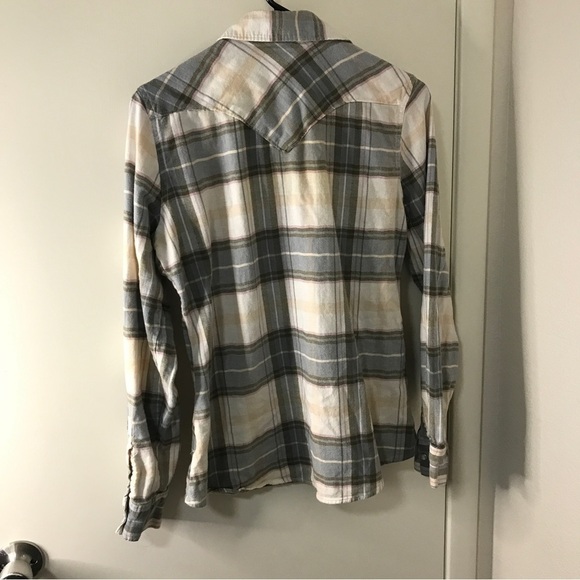 Shyanne cotton spandex light gray plaid button down long sleeve shirt size Small - Picture 2 of 10